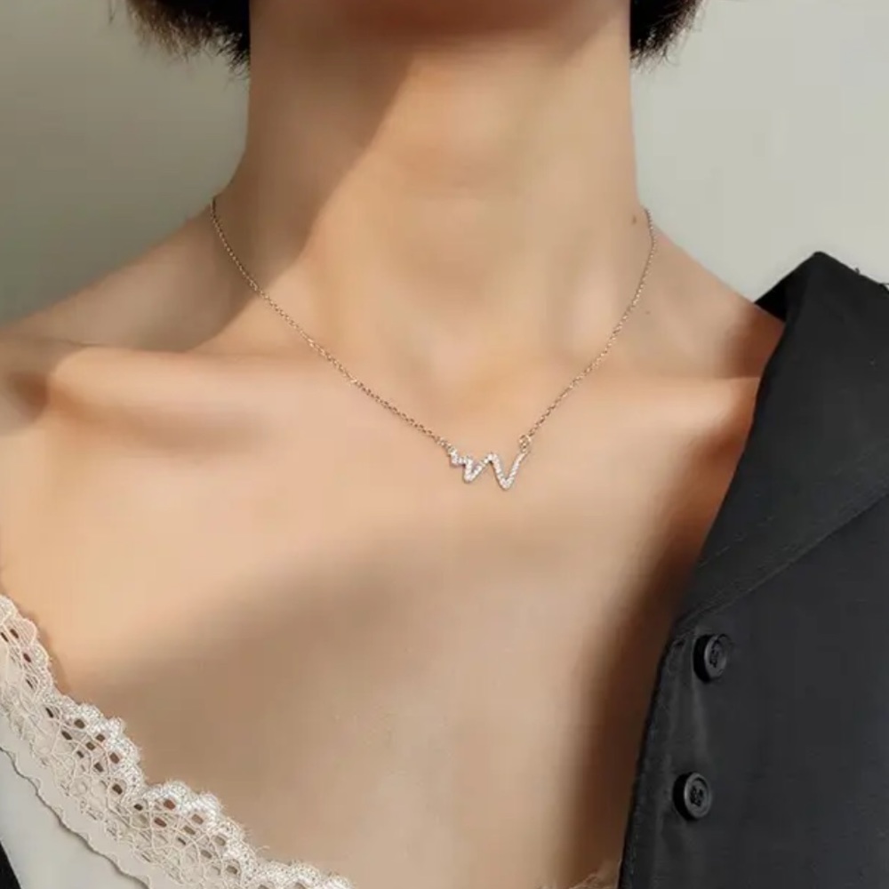Sterling Silver 925 CZ Heartbeat Necklace - Picture 2 of 3